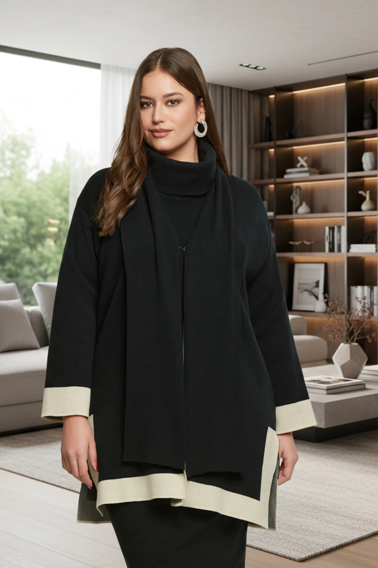 Pull Hiver Femme Cachemire Grande Taille - Chaud, élégant, Col Rond, Manches Longues, Imprimé Décontracté