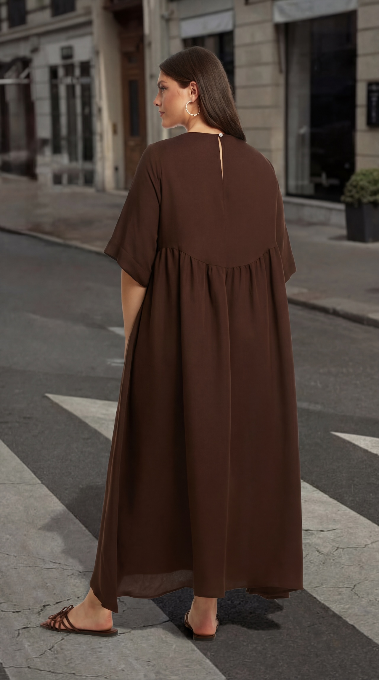 Robe longue fluide en viscose et lin