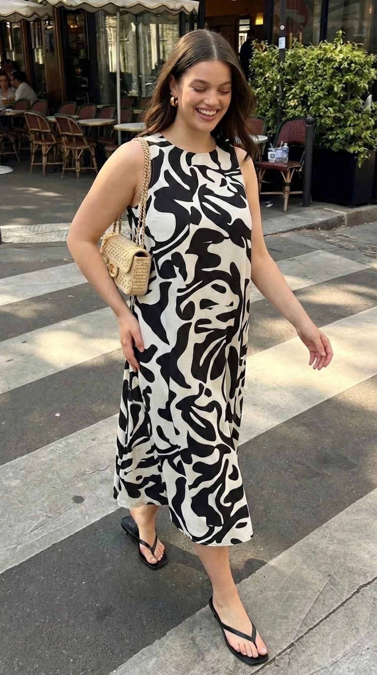 Robe imprimée sans manche noir et blanc