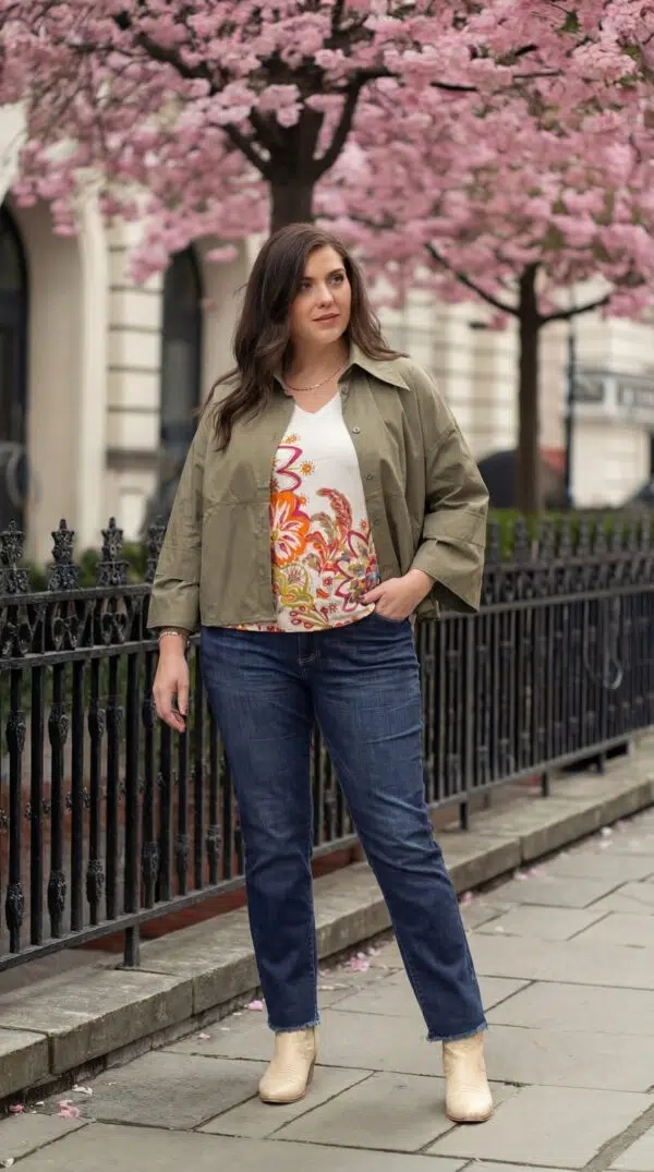 Chemise courte en coton Kaki