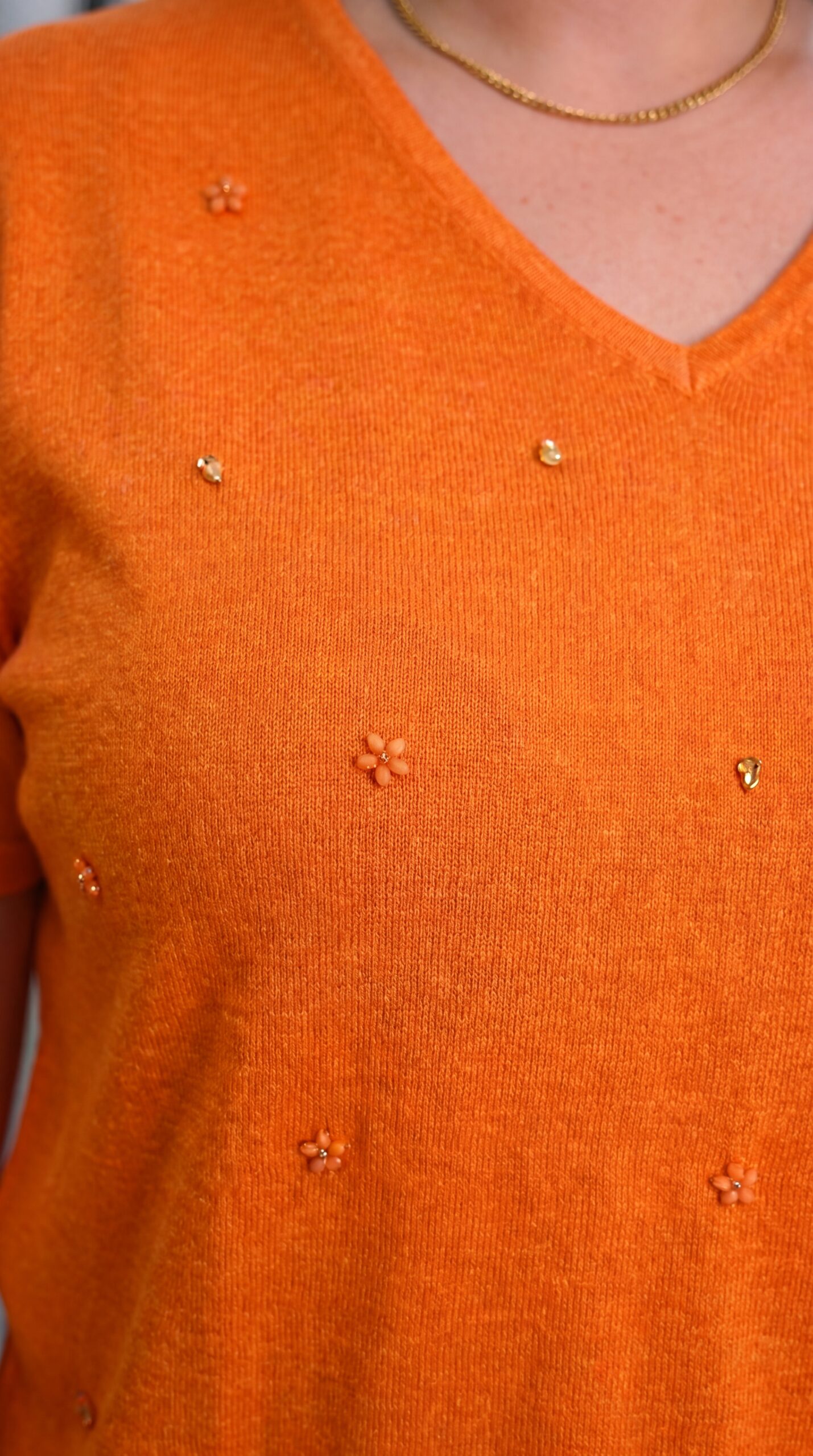 Haut en maille col V avec strass - Chanvre et viscose