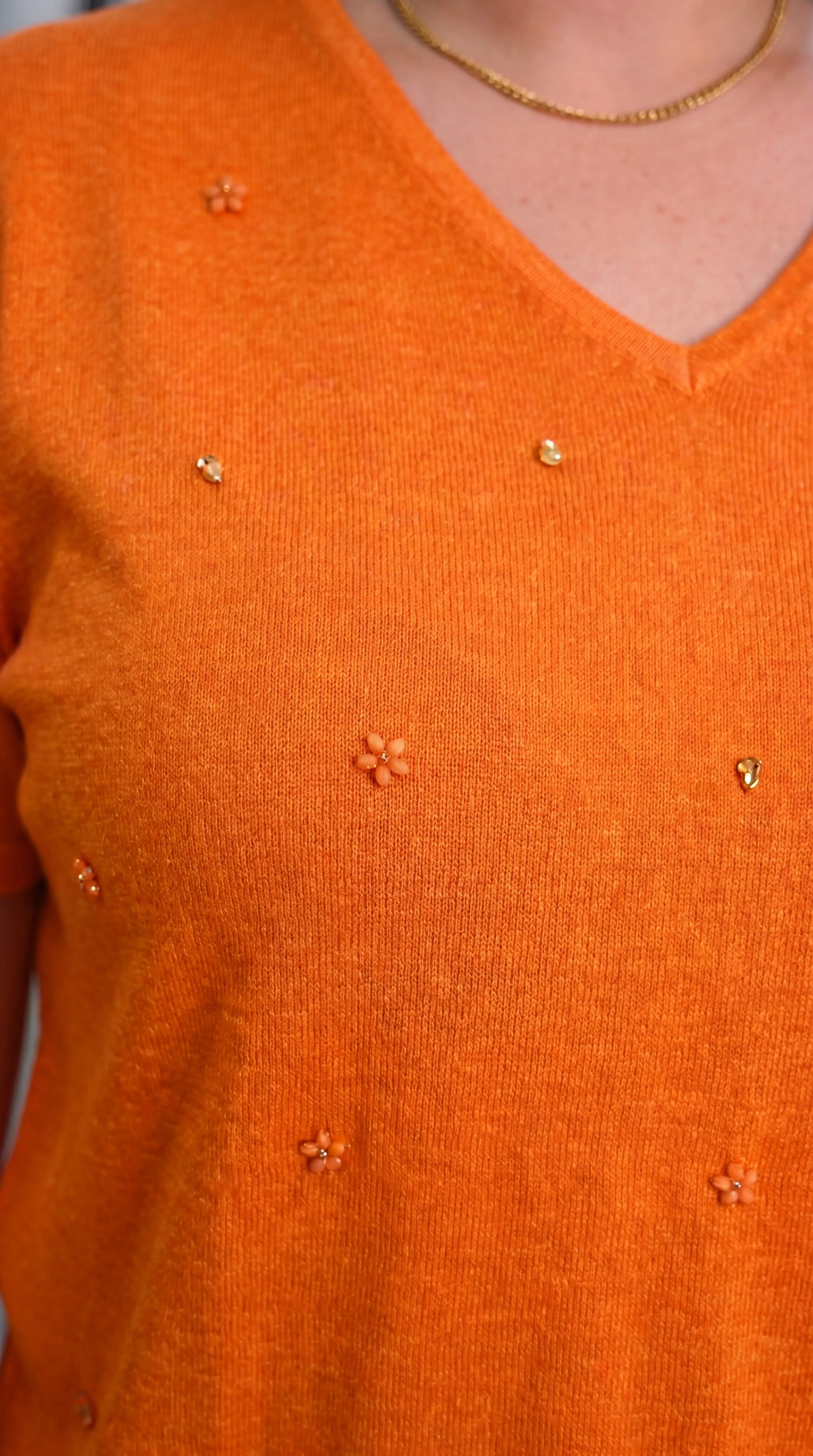 Haut en maille col V avec strass - Chanvre et viscose