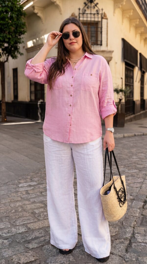Chemise en lin à patte de boutonnage fantaisie