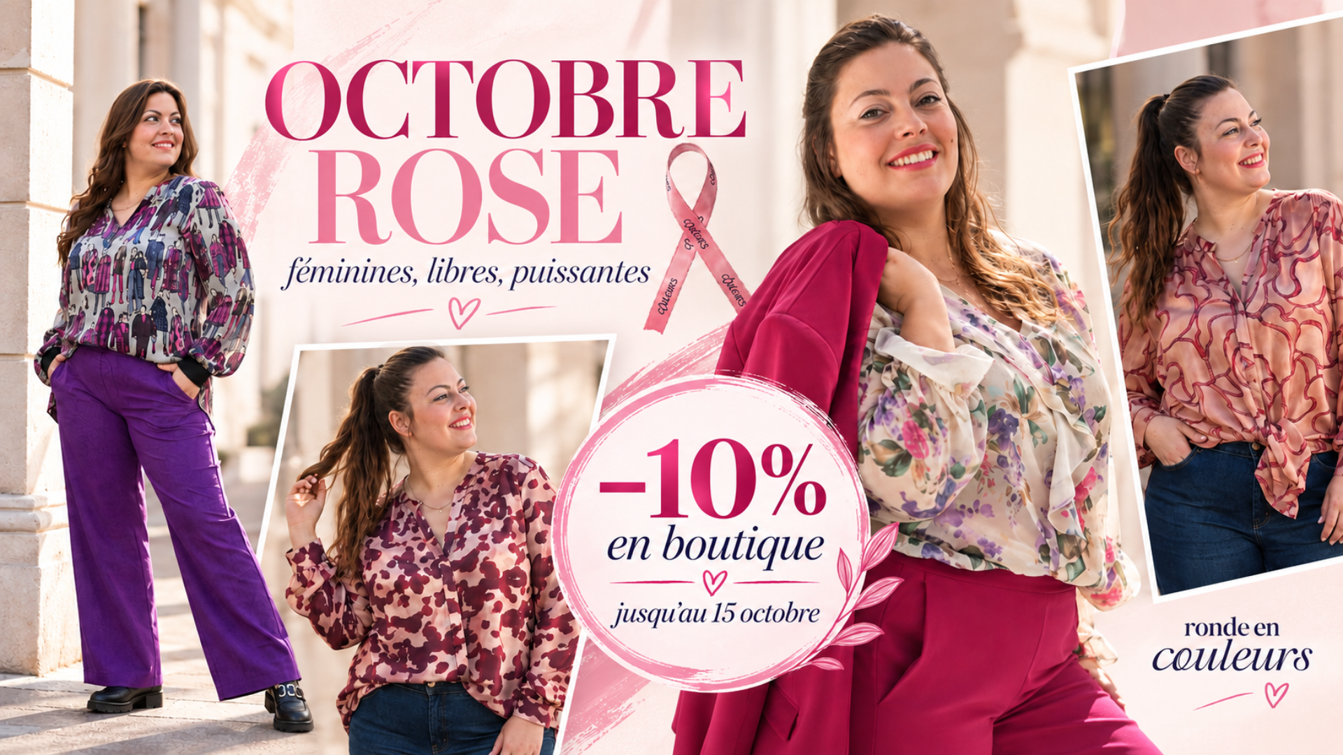 Octobre Rose : féminines, libres, puissantes. -10 % en boutique jusqu'au 15 octobre. Ronde en Couleurs.